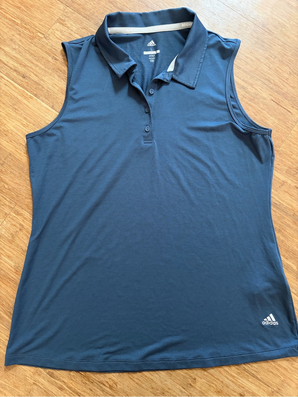 Adidas Golf Sleeveless Polo Shirt Slate Blue Micro Mesh Sz L